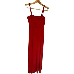 Long Red Thin Strap Party Dress Built-in Bra Pleated Bodice Washable Size 10